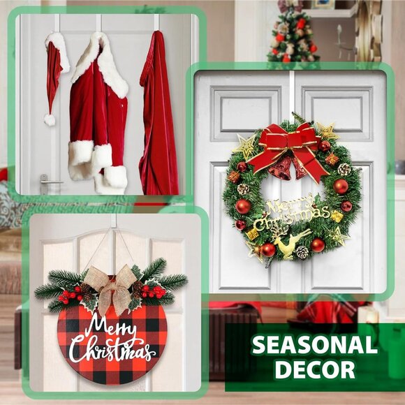 Functional 14" Over Door Hooks - Durable Wreath & Coat Holders, White-4 Pack - Picture 8 of 8